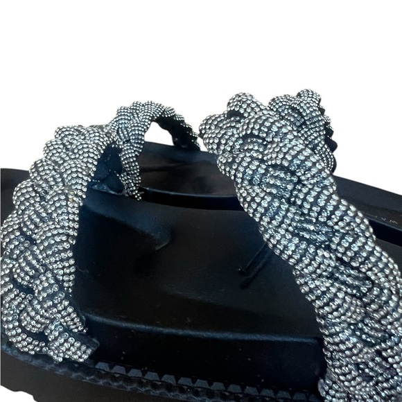 Black and Silver Braided Sandals with Textured Straps - Picture 3 of 7